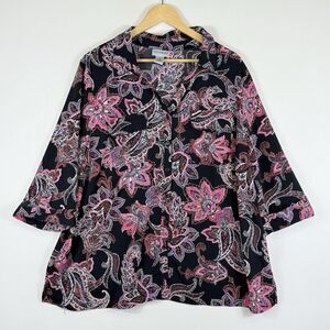 Catherines Black Pink‎ Purple Paisley Roll Tab Sleeve Shirt Top Women's 1X 18 20